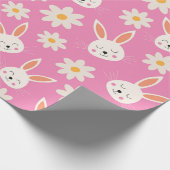 Niedlich Osterhase Muster mit Blume auf Rosa Geschenkpapier (Ecke)
