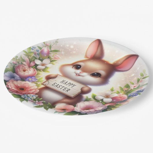 Niedlich Osterhase Osterfest Pappteller (Schrägansicht)