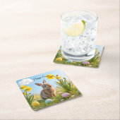 Niedlich Osterhase und Daffodin Rechteckiger Pappuntersetzer (Vor Ort)