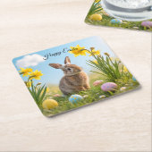 Niedlich Osterhase und Daffodin Rechteckiger Pappuntersetzer (angewinkelt)