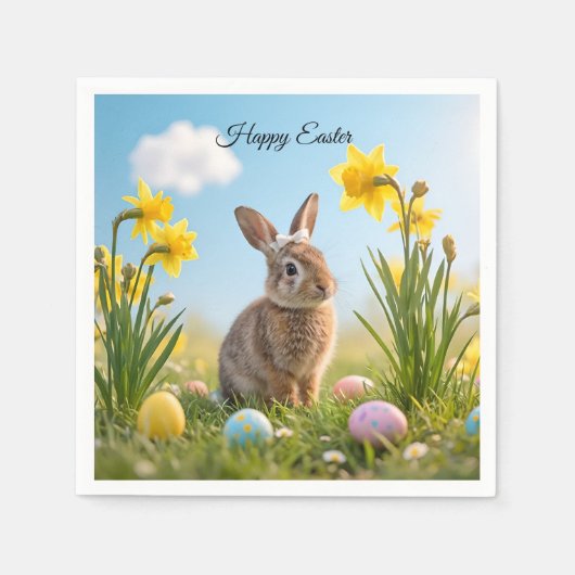 Niedlich Osterhase und Daffodin Serviette (Vorderseite)