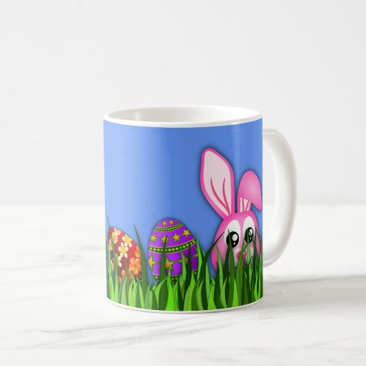 Niedlich Osterhase und Eier in Gras Klassische Tas Kaffeetasse (VorderseiteRechts)