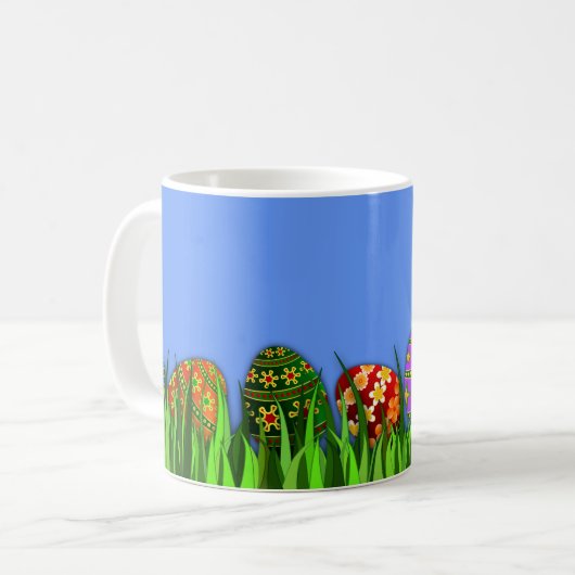 Niedlich Osterhase und Eier in Gras Klassische Tas Kaffeetasse (Vorderseite Links)