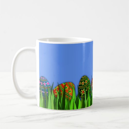 Niedlich Osterhase und Eier in Gras Klassische Tas Kaffeetasse (Links)
