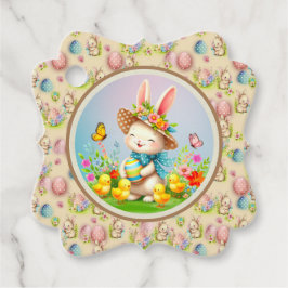 Niedlich Osterhase und glückliche Frühlingsblumen  Geschenkanhänger