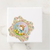 Niedlich Osterhase und glückliche Frühlingsblumen Geschenkanhänger (Beispiel)