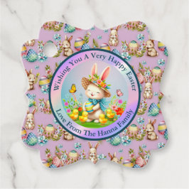 Niedlich Osterhase und glückliche Frühlingsblumen  Geschenkanhänger