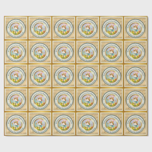 Niedlich Osterhase und glückliche Frühlingsblumen  Geschenkpapier (Flach)