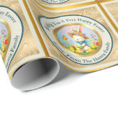 Niedlich Osterhase und glückliche Frühlingsblumen  Geschenkpapier (Rolleneckpunkt)