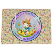 Niedlich Osterhase und glückliche Frühlingsblumen  Große Geschenktüte (Vorderseite)