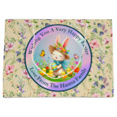 Niedlich Osterhase und glückliche Frühlingsblumen Große Geschenktüte (Vorderseite)