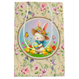 Niedlich Osterhase und glückliche Frühlingsblumen  Mittlere Geschenktüte