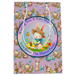 Niedlich Osterhase und glückliche Frühlingsblumen  Mittlere Geschenktüte