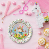 Niedlich Osterhase und glückliche Frühlingsblumen  Pappteller (Party)