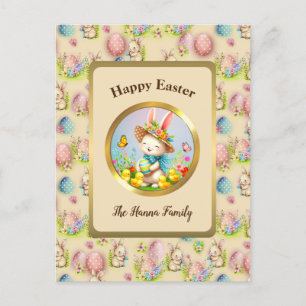 Niedlich Osterhase und glückliche Frühlingsblumen  Postkarte