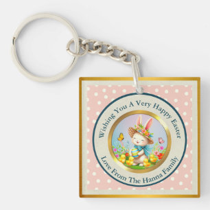 Niedlich Osterhase und glückliche Frühlingsblumen Schlüsselanhänger