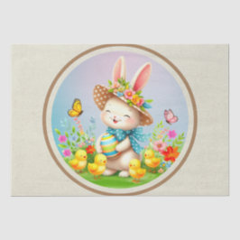 Niedlich Osterhase und glückliche Frühlingsblumen  Seidenpapier