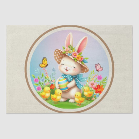 Niedlich Osterhase und glückliche Frühlingsblumen  Seidenpapier (Vorderseite)