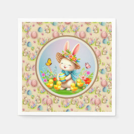 Niedlich Osterhase und glückliche Frühlingsblumen Serviette