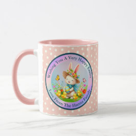 Niedlich Osterhase und glückliche Frühlingsblumen  Tasse