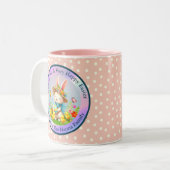 Niedlich Osterhase und glückliche Frühlingsblumen Zweifarbige Tasse (Vorderseite Links)