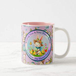 Niedlich Osterhase und glückliche Frühlingsblumen Zweifarbige Tasse
