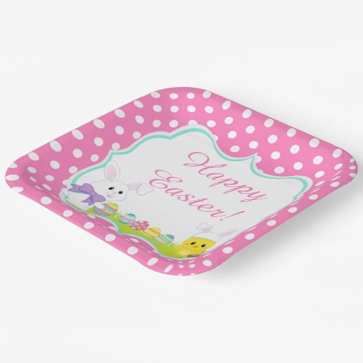 Niedlich Osterhase und Kick Ostereier Jagd Pappteller (Gewinkelt)