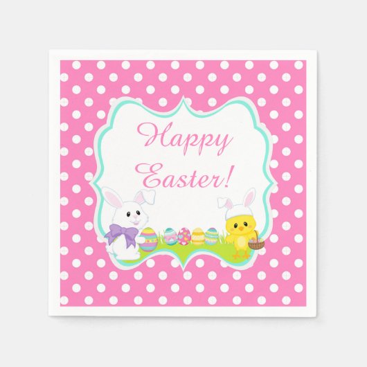 Niedlich Osterhase und Kick Ostereier Jagd Serviette (Vorderseite)