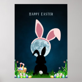Niedlich Osterhase und Vollmond Ostern Poster