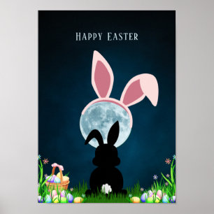 Niedlich Osterhase und Vollmond Ostern Poster