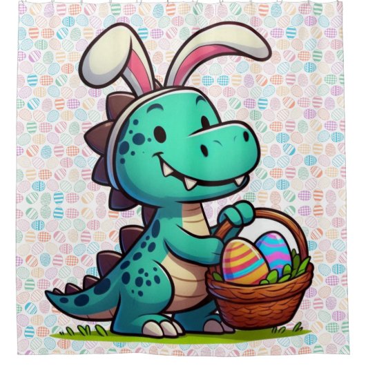 Niedlich, Osterhasen-Dinosaurier Duschvorhang (Vorderseite)