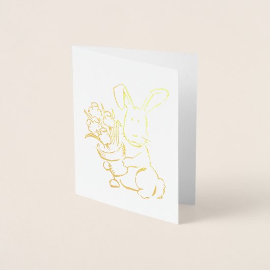 Niedlich Osterhasen mit Blume Pot Foil Card Folienkarte (Vorderseite)