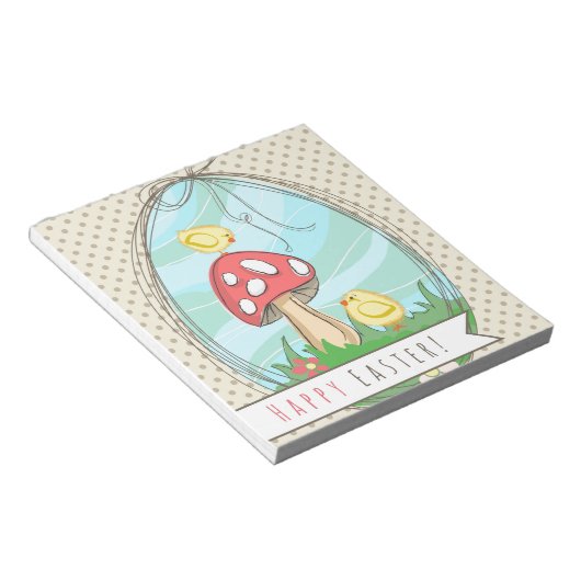 Niedlich Osterküken mit Pilz Happy Oaster Notizblock (angewinkelt)