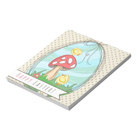 Niedlich Osterküken mit Pilz Happy Oaster Notizblock (Rotiert)