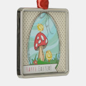 Niedlich Osterküken mit Pilz Happy Oaster Ornament Aus Metall (Rechts)