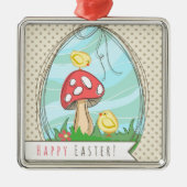 Niedlich Osterküken mit Pilz Happy Oaster Ornament Aus Metall (Vorne)