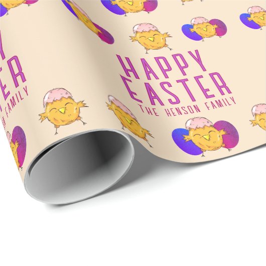 Niedlich Osterküken und Eier Frohe Osterferien Geschenkpapier (Rolleneckpunkt)