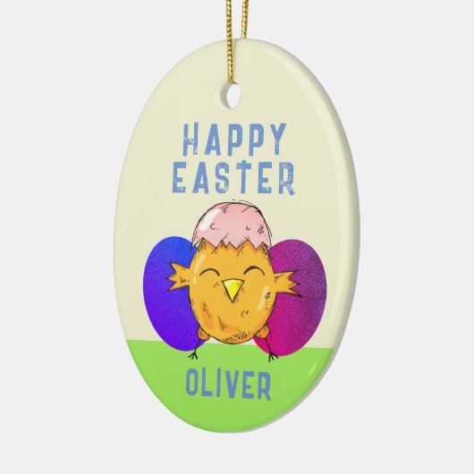 Niedlich Osterküken und Eierspeisen Frohe Ostern Keramik Ornament (Links)