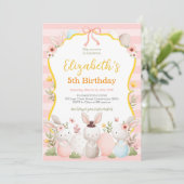 Niedlich Ostern Bunnies Rosa Geburtstag Einladung (Stehend Vorderseite)