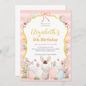 Niedlich Ostern Bunnies Rosa Geburtstag Einladung (Vorne/Hinten)