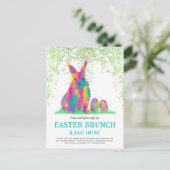 Niedlich Ostern Bunny Egg Hunt und Brunch Aquamari Einladungspostkarte (Stehend Vorderseite)