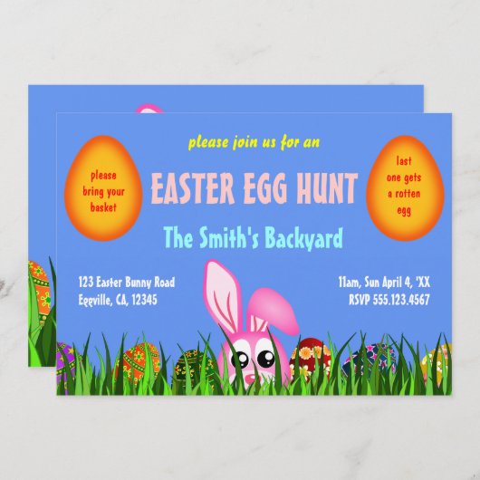 Niedlich Ostern Bunny & Egg im Gras Egg Hunt lädt  Einladung (Vorne/Hinten)