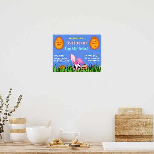 Niedlich Ostern Bunny & Eggs in Grass Egg Hunt Pos Poster (Küche)