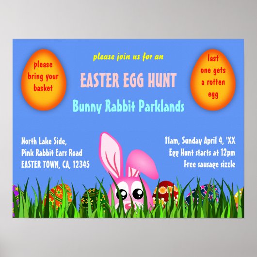 Niedlich Ostern Bunny & Eggs in Grass Egg Hunt Pos Poster (Vorne)