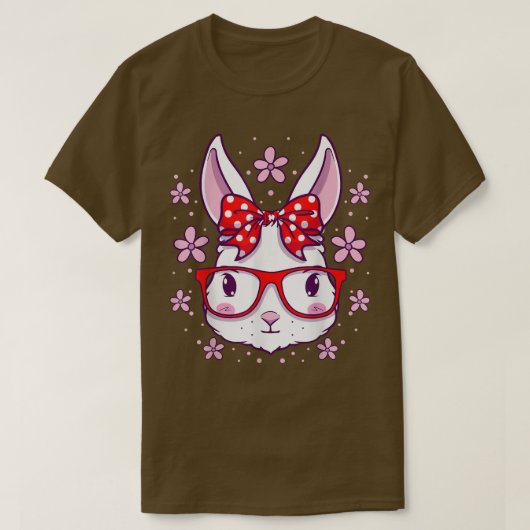 Niedlich Ostern Bunny Face Brille Bow Girls Easter T-Shirt (Design vorne)
