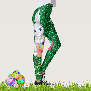 Niedlich Ostern Bunny Green Imitats Glitzer Leggin Leggings