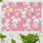 Niedlich Ostern Bunny Painting Ei Pink Frühling Bl Geschirrtuch (Gefaltet)
