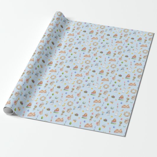 Niedlich Ostern Bunny Pattern Wasserfarbe Einzigar Geschenkpapier (Ungerollt)