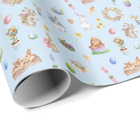 Niedlich Ostern Bunny Pattern Wasserfarbe Einzigar Geschenkpapier (Rolleneckpunkt)