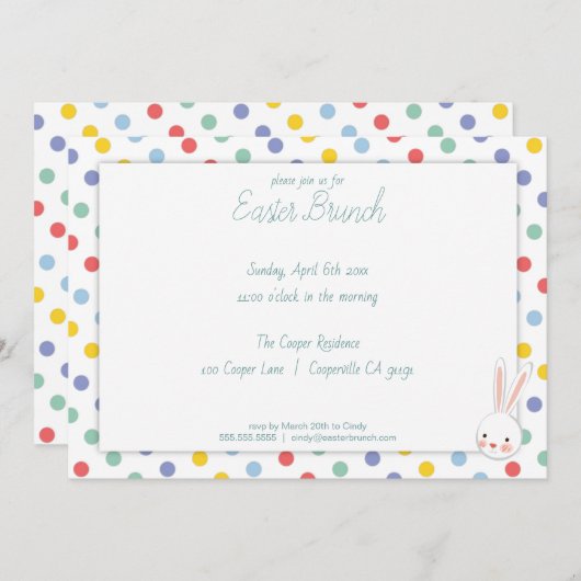 Niedlich Ostern Bunny Polka Dot Brunch Einladung (Vorne/Hinten)
